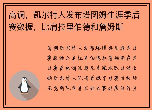高调，凯尔特人发布塔图姆生涯季后赛数据，比肩拉里伯德和詹姆斯